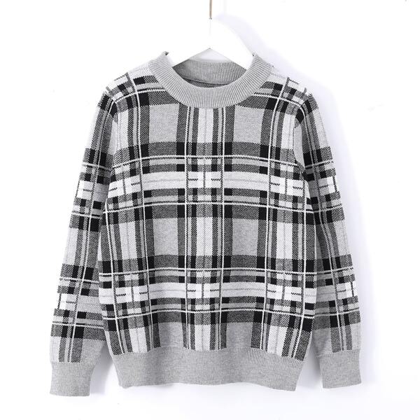 

Boys Round Neck Plaid Pattern Sweater, Multicolor