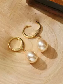 Faux Pearl Decor Earrings - Champagne - View 3