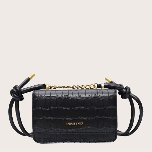 

Croc Embossed Flap Crossbody Bag, Black