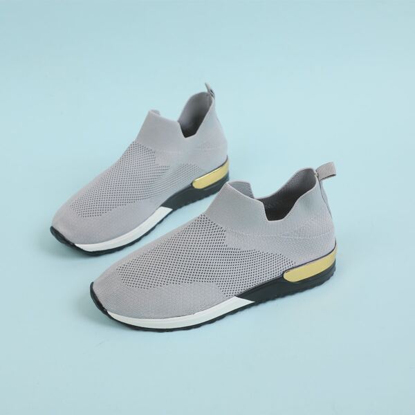 

Metal Detail Knit Detail Slip On Sneakers, Grey