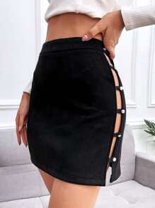 Falda con abertura escalonada - Negro - Ver 1