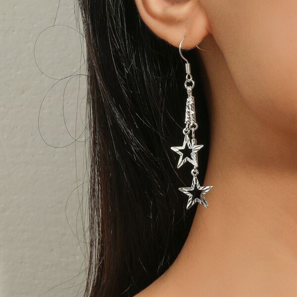 

Star Decor Drop Earrings, Silver