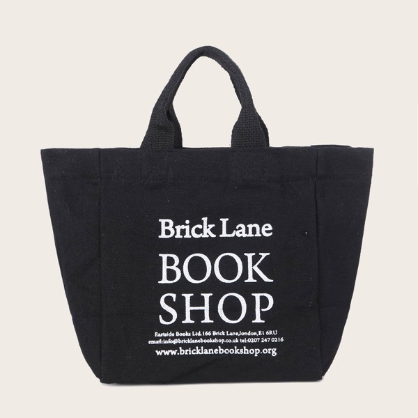 

Letter Graphic Canvas Tote Bag, Black