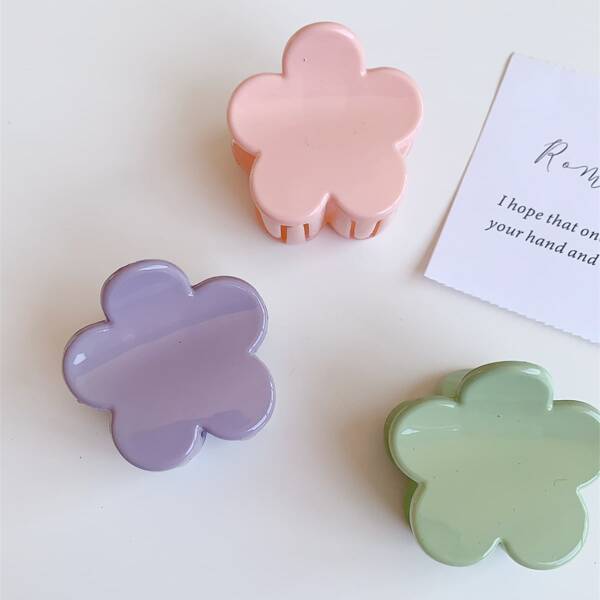 

3pcs Flower Decor Hair Claw, Multicolor