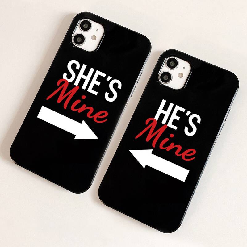 

2pcs Couple Letter Graphic Phone Case, Multicolor