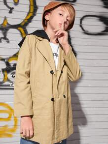 SHEIN 男孩雙排釦連帽風衣外套