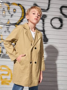 SHEIN 男孩雙排釦連帽風衣外套