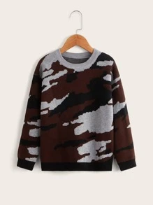 Boys Camo Pattern Drop Shoulder Jumper - Multicolor - View 1