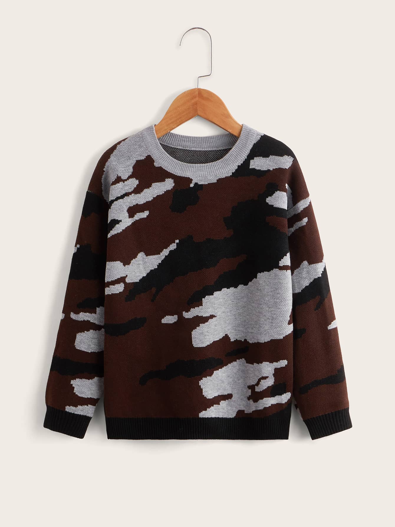 Boys Camo Pattern Drop Shoulder Jumper - Multicolor - View 1