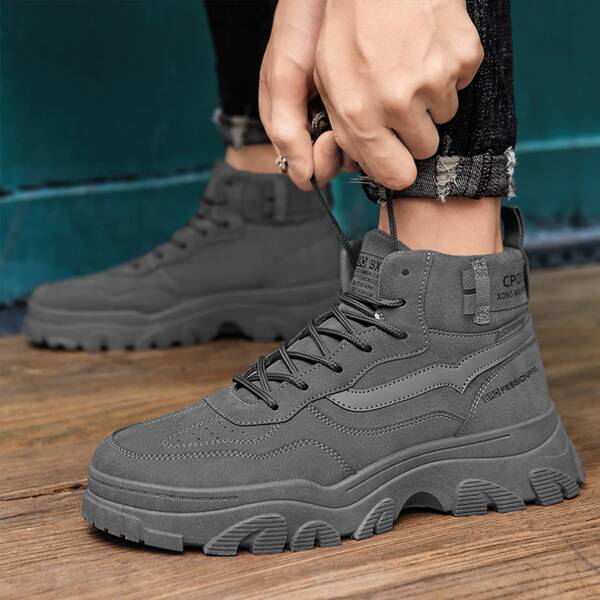 

Men Letter Graphic Hiking Boots, Grey