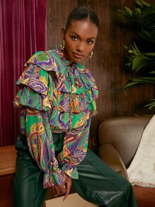 SHEIN Privé 撞色多層前繫帶襯衫 - 彩色 - 查看 1