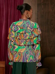 SHEIN Privé 撞色多層前繫帶襯衫 - 彩色 - 查看 2