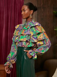 SHEIN Privé 撞色多層前繫帶襯衫 - 彩色 - 查看 4