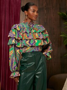 SHEIN Privé 撞色多層前繫帶襯衫 - 彩色 - 查看 5