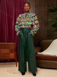 SHEIN Privé 撞色多層前繫帶襯衫 - 彩色 - 查看 6