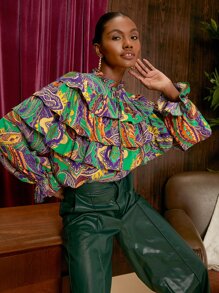 SHEIN Privé 撞色多層前繫帶襯衫 - 彩色 - 查看 7