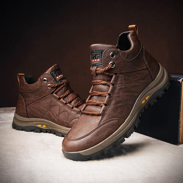 

Men Minimalist Lace-up Front Hiking Shoes, Brown
