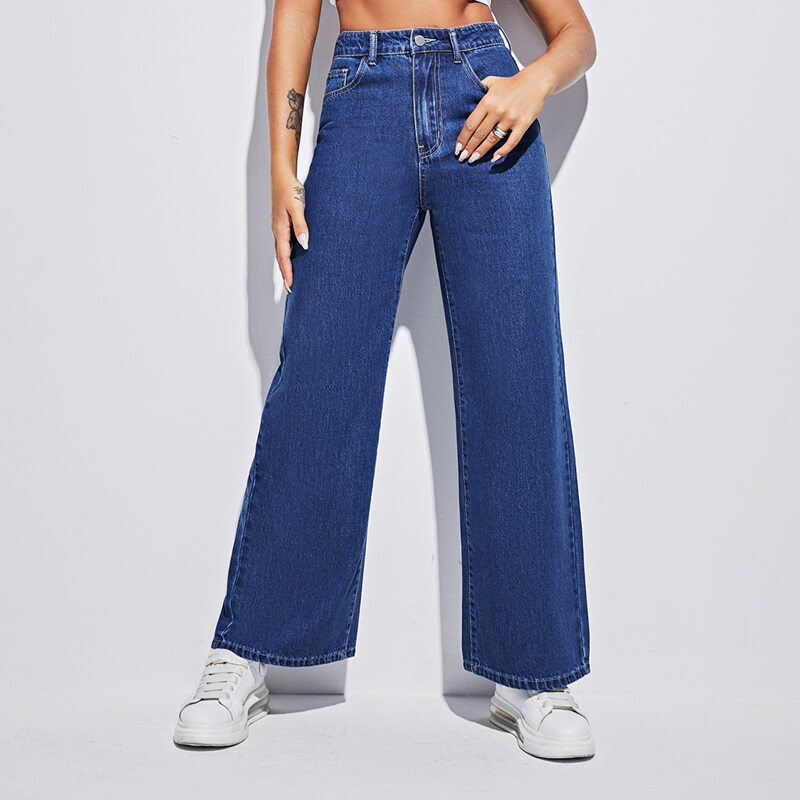 

High Waist Butterfly Print Wide Leg Jeans, Dark wash