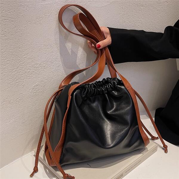 

Minimalist Ruched Tote Bag, Black