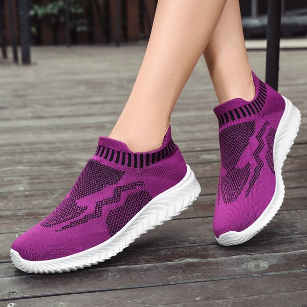 

Striped Pattern Knit Slip On Sneakers, Multicolor