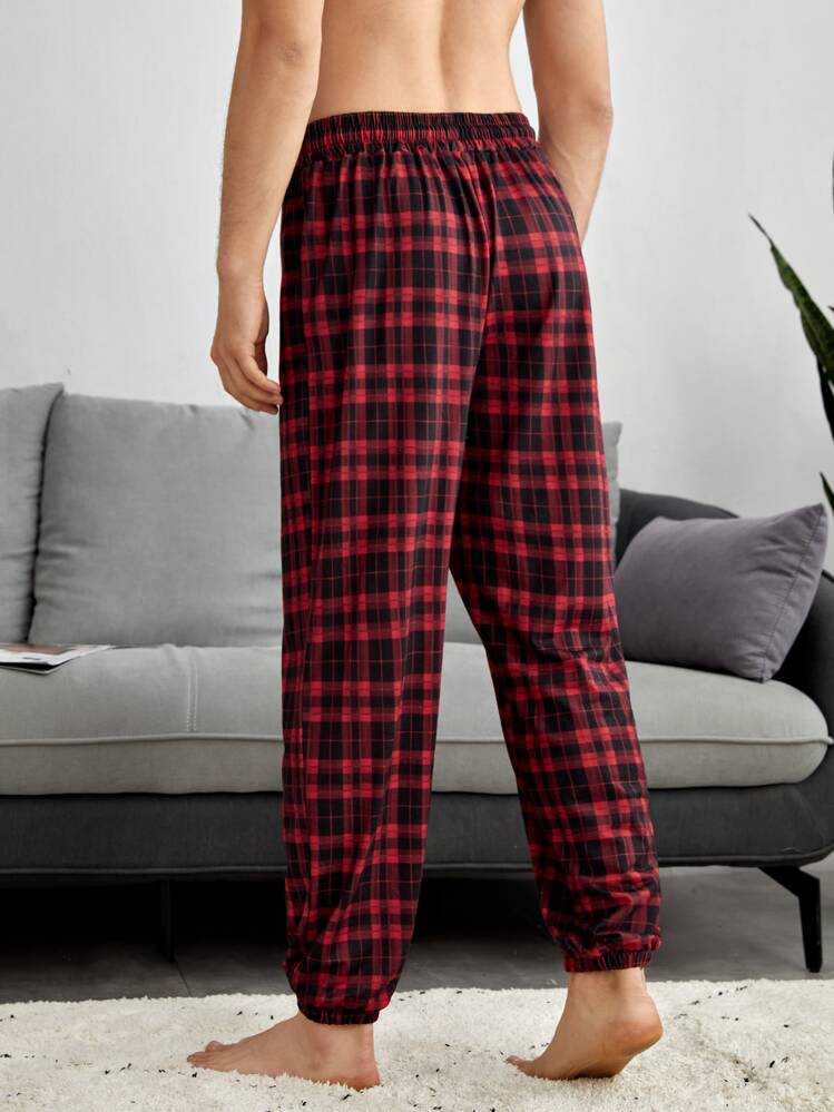 男士格子抽绳腰睡裤，秋季 - 彩色 - 查看 2