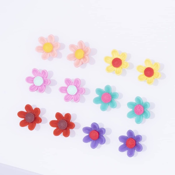 

6pairs Flower Decor Stud Earrings, Multicolor