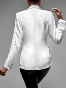 SHEIN SXY Áo khoác  âu phục nữ Nút phía trước màu trơn Thanh lịch - trắng - Xem 2