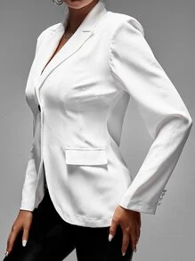 SHEIN SXY Áo khoác  âu phục nữ Nút phía trước màu trơn Thanh lịch - trắng - Xem 5