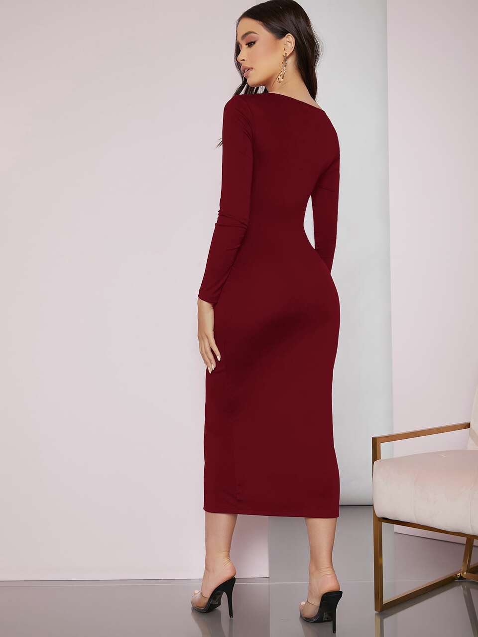Split Front Solid Bodycon Dress