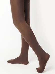 1pc Women's Coffee Color Thickened And Thermal Lined Warm Tights For Autumn And Winter - Coffee Brown - View 5