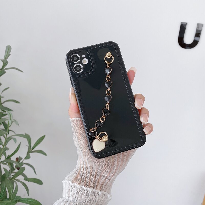

Phone Case With Heart Decor Handstrap, Black
