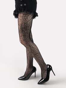1双女式蜘蛛网渔网紧身裤，万圣节前夕 - 黑色 - 查看 3