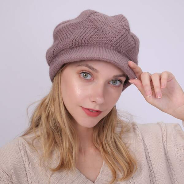 

Plain Knit Hat, Mauve purple