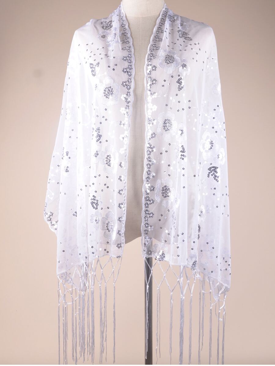 Khăn choàng trang trí Sequin - trắng - Xem 1