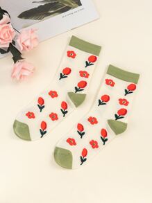 印花中筒襪 - 彩色 - 查看 1