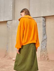 SHEIN Sudadera neón naranja de hombros caídos con abertura media - Naranja - Ver 2