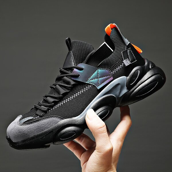 

Men Reflective Lace Up Front Sneakers, Black