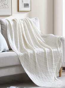 1pc Geometric Knit Tassel Decor Blanket, Modern Fabric White Knitting Design Blanket For Bed - White - View 2