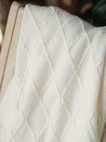 1pc Geometric Knit Tassel Decor Blanket, Modern Fabric White Knitting Design Blanket For Bed - White - View 7