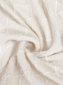 1pc Geometric Knit Tassel Decor Blanket, Modern Fabric White Knitting Design Blanket For Bed - White - View 8
