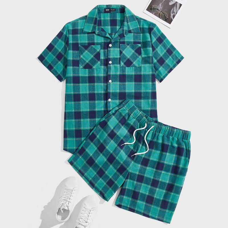 

Guys Plaid Button Front Shirt & Drawstring Shorts, Multicolor