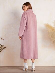 SHEIN Abrigos de Pieles Similares para Mujer Bolsillo Liso Glamour - Rosa vieja - Ver 2