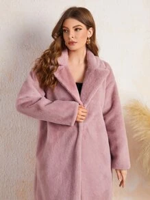 SHEIN Abrigos de Pieles Similares para Mujer Bolsillo Liso Glamour - Rosa vieja - Ver 3