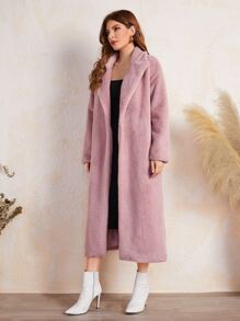 SHEIN Abrigos de Pieles Similares para Mujer Bolsillo Liso Glamour - Rosa vieja - Ver 4