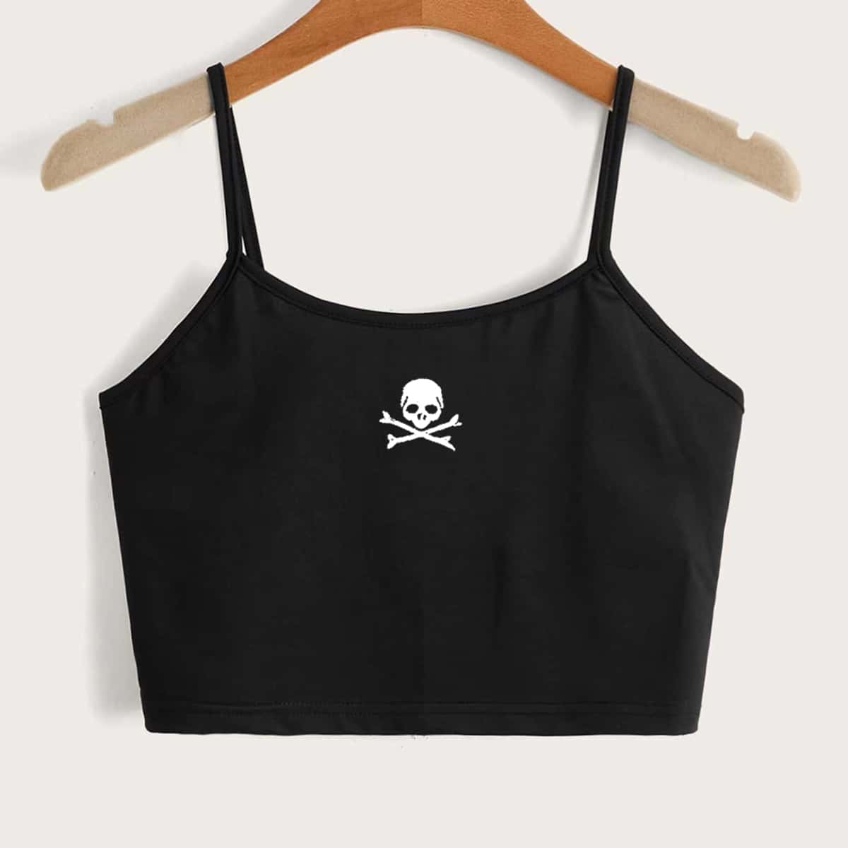 

Skull Graphic Crop Cami, Black