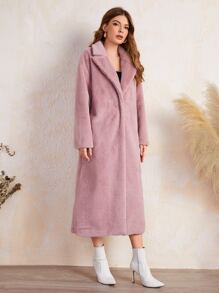 SHEIN Abrigos de Pieles Similares para Mujer Bolsillo Liso Glamour - Rosa vieja - Ver 5