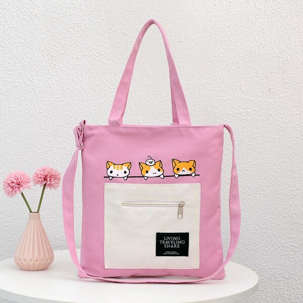 

Cartoon Graphic Shopper Bag, Pink