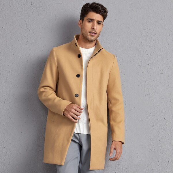 

Men Single Breasted Overcoat, Khaki