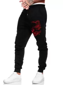 ROMWE MEN Anime Men Chinese Dragon Graphic Drawstring Sweatpants - Black - View 5