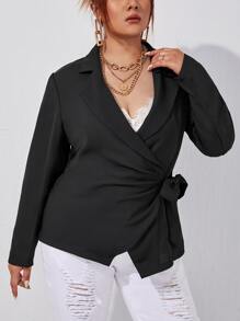 SHEIN Privé Plus Lapel Neck Tie Side Blazer - Black - View 3